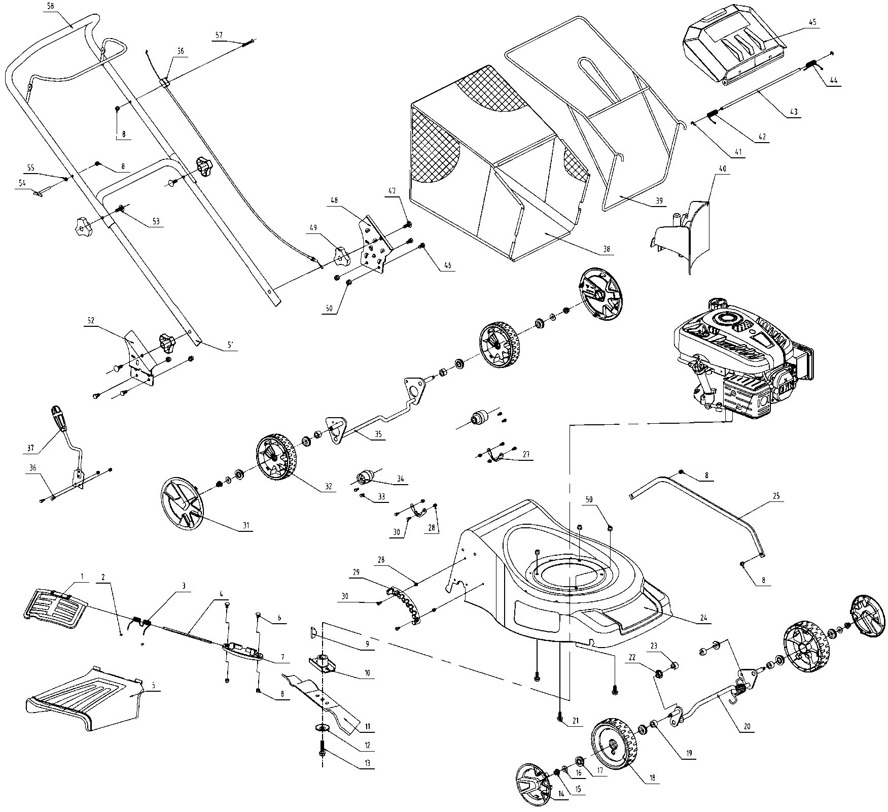 Default Diagram and Parts List for GGR5000-B3 Type 1 Black and Decker Lawn Mower